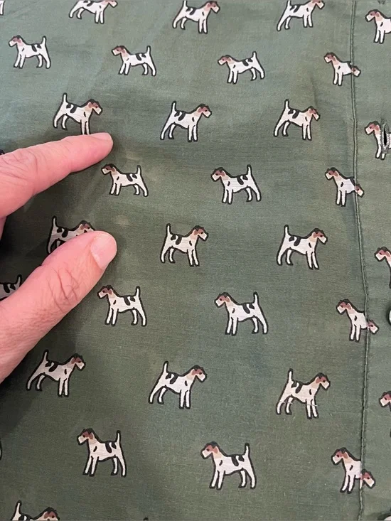 J.Crew Green Airedale Terrier Dog Half Button Down Shirt Size 14 sill blend - Picture 7 of 9